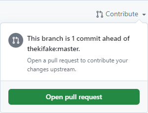 The Contribute button clicked to expand a menu with a green "Open pull request" button